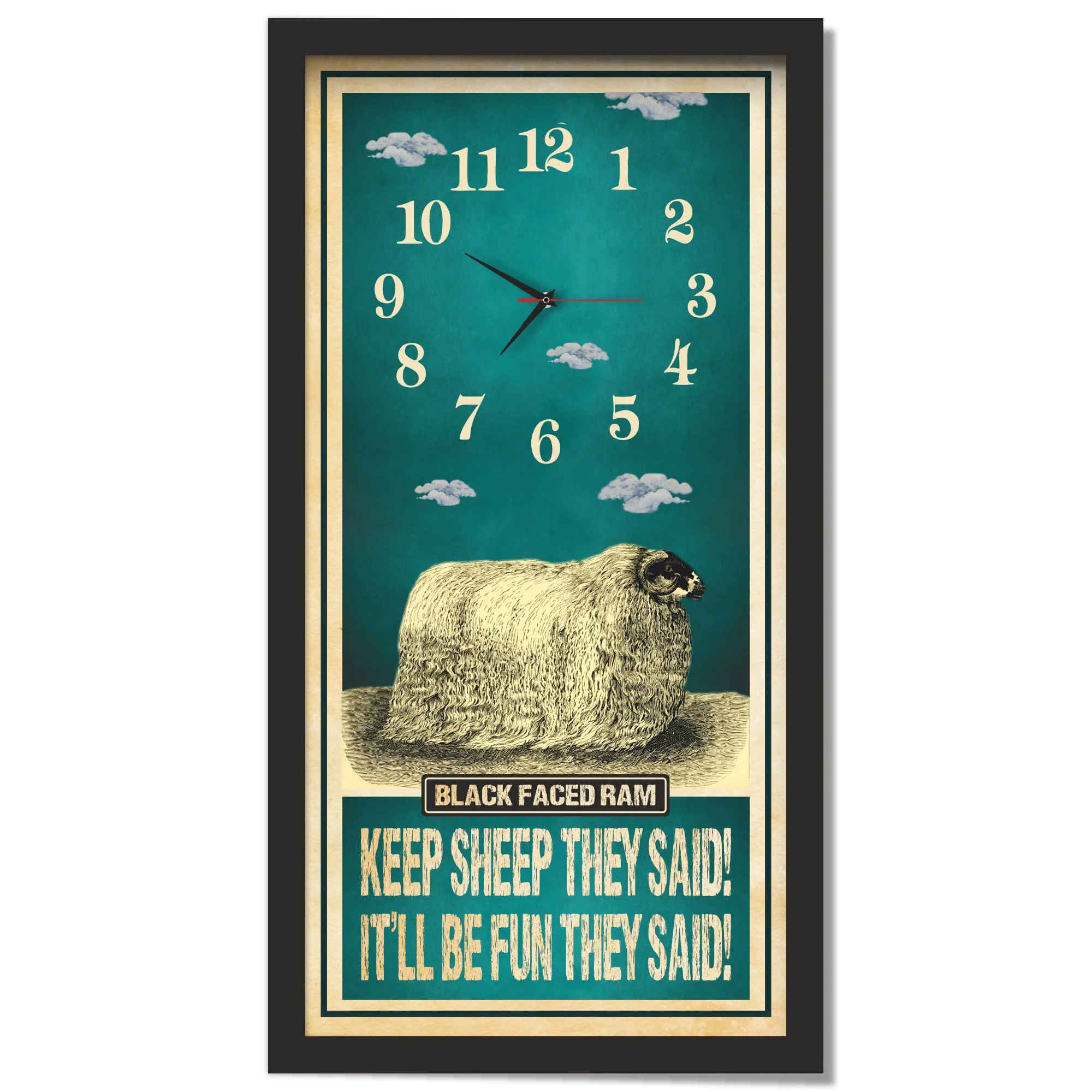 Black Faced Ram Sheep Clock – Keep Sheep They Said, black frame