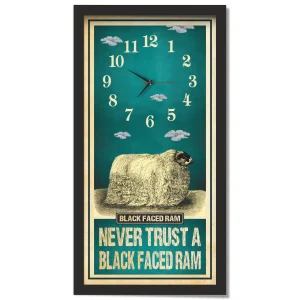 Black Faced Ram Sheep Clock – Never Trust A Black Faced Ram, black frame