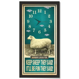Border Leicester Sheep Clock – Keep Sheep They Said, black frame