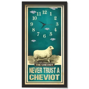 Cheviot Sheep Clock – Never Trust A Cheviot, black frame