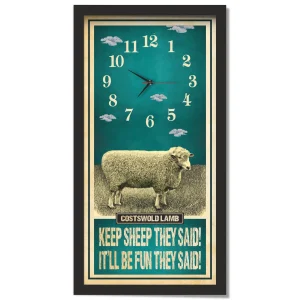Cotswold Lamb Sheep Clock – Keep Sheep They Said, black frame