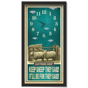Dartmoor Sheep Clock – Keep Sheep They Said, black frame