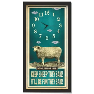 Devon Longwool Sheep Clock – Keep Sheep They Said, black frame