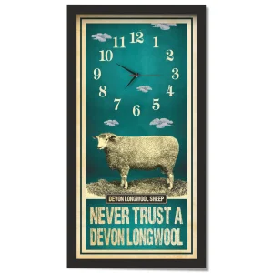Devon Longwool Sheep Clock – Never Trust A Devon Longwool, black frame