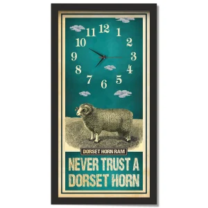 Dorset Horn Ram Sheep Clock – Never Trust A Dorset Horn, black frame
