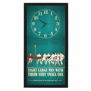 Eight Large Men Rowing Clock, black frame