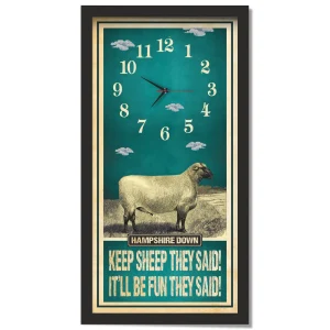 Hampshire Down Ram Sheep Clock – Keep Sheep They Said, black frame