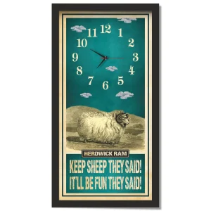 Herdwick Ram Sheep Clock – Keep Sheep They Said, black frame