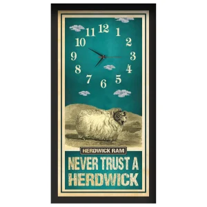 Herdwick Ram Sheep Clock – Never Trust A Herdwick, black frame