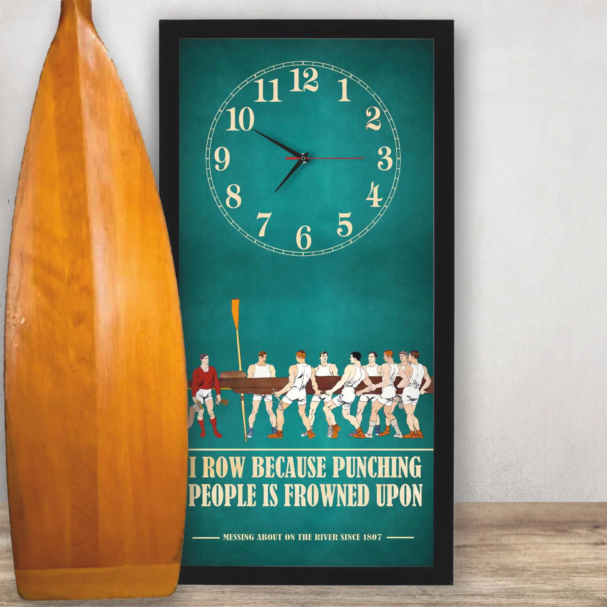 I Row Because Rowing Clock lifestyle photo, black frame