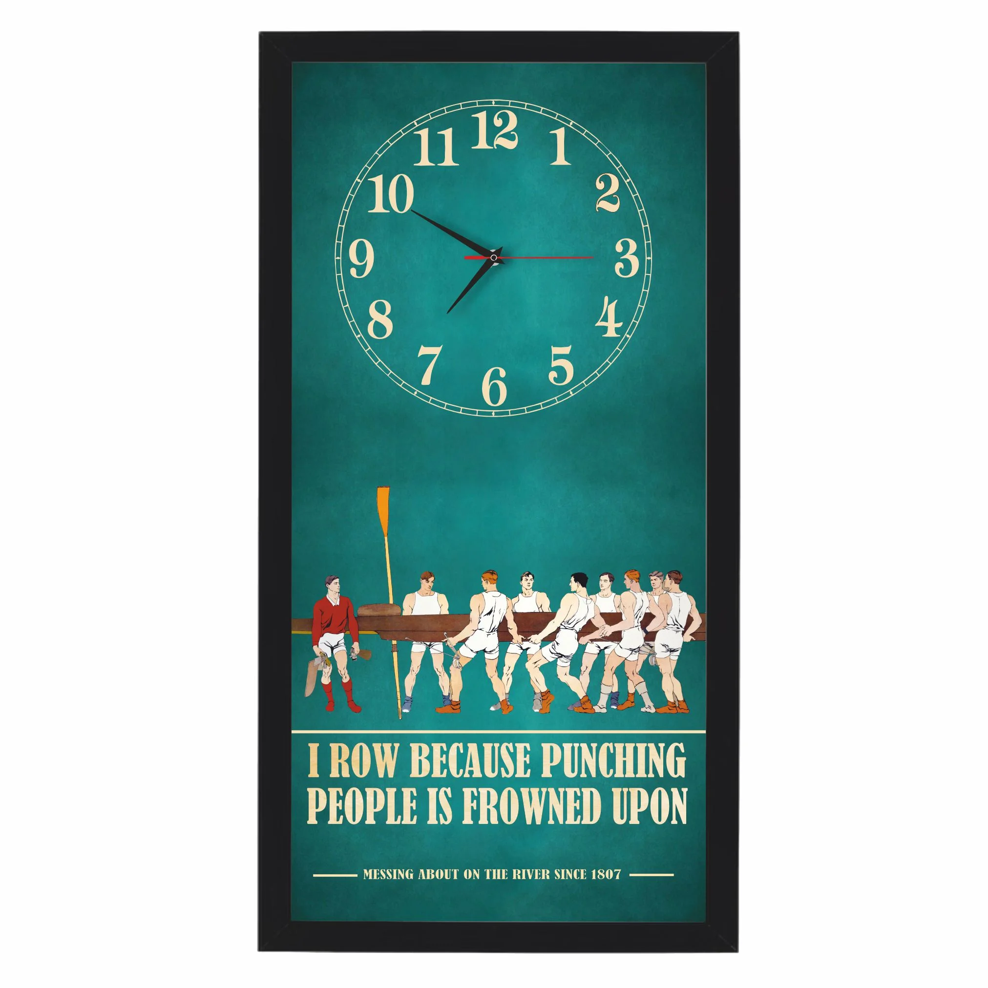 I Row Because Rowing Clock, black frame