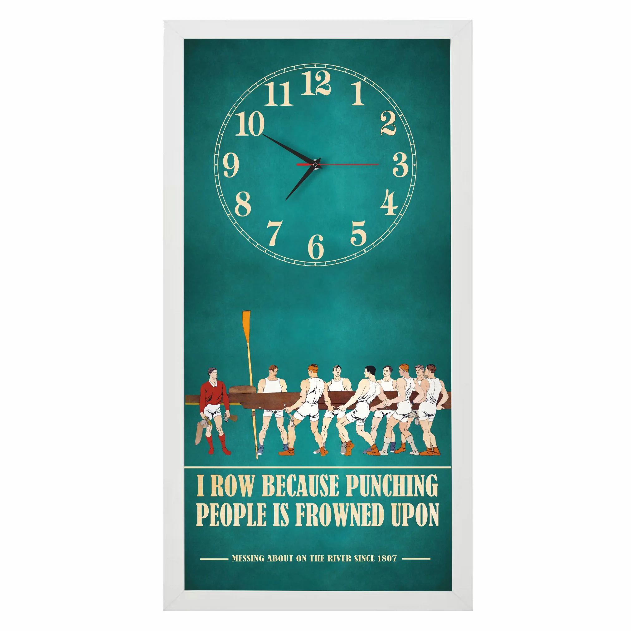 I Row Because Rowing Clock, white frame