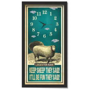 Leicester Ram Sheep Clock – Keep Sheep They Said, black frame