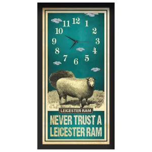 Leicester Ram Sheep Clock – Never Trust A Leicester Ram, black frame