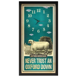 Oxford Down Ram Sheep Clock – Never Trust An Oxford Down, black frame