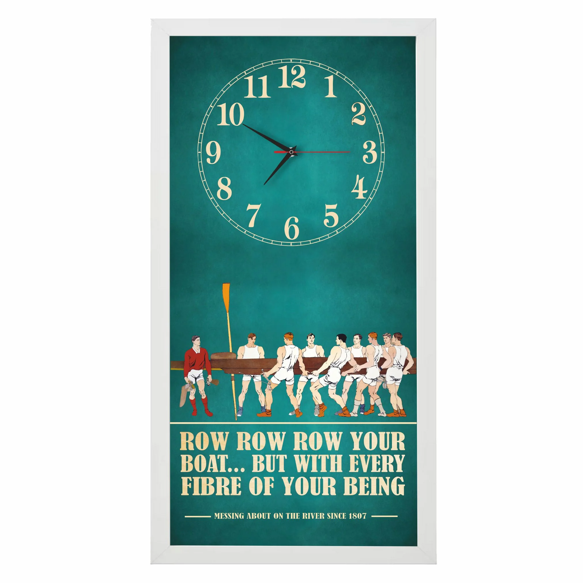 Row Row Row Rowing Clock, white frame