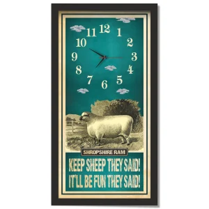 Shropshire Ram Sheep Clock – Keep Sheep They Said, black frame