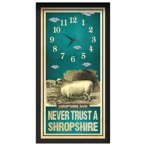 Shropshire Ram Sheep Clock – Never Trust A Shropshire, black frame