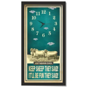 Southdown Ewes Sheep Clock – Keep Sheep They Said, black frame