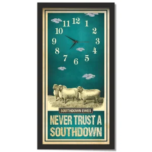 Southdown Ewes Sheep Clock – Never Trust A Southdown, black frame