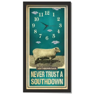 Southdown Ram Sheep Clock – Never Trust A Southdown, black frame