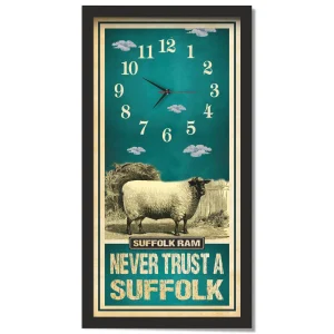 Suffolk Ram Sheep Clock – Never Trust A Suffolk, black frame