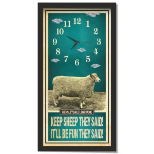 Wensleydale Longwool Sheep Clock – Keep Sheep They Said, black frame