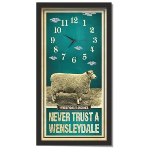 Wensleydale Longwool Sheep Clock – Never Trust A Wensleydale, black frame