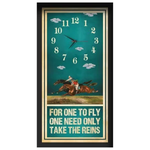 For One To Fly horse racing clock, black frame - Two-Horse Duel design