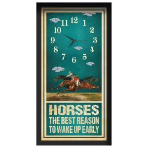 Horses The Best Reason horse racing clock, black frame - Two-Horse Duel design