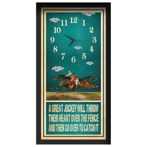 A Great Jockey horse racing clock, black frame - Two-Horse Duel design