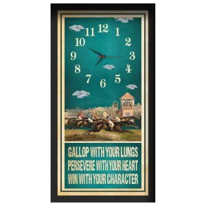 Gallop With Your Lungs horse racing clock, black frame - Racecourse Grandstand design