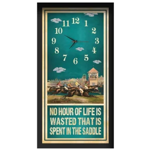 No Hour Of Life horse racing clock, black frame - Racecourse Grandstand design