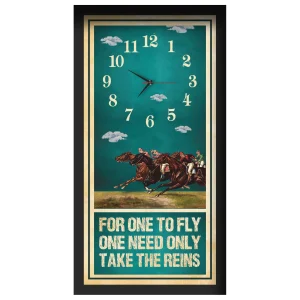 For One To Fly horse racing clock, black frame - Racing Pack design