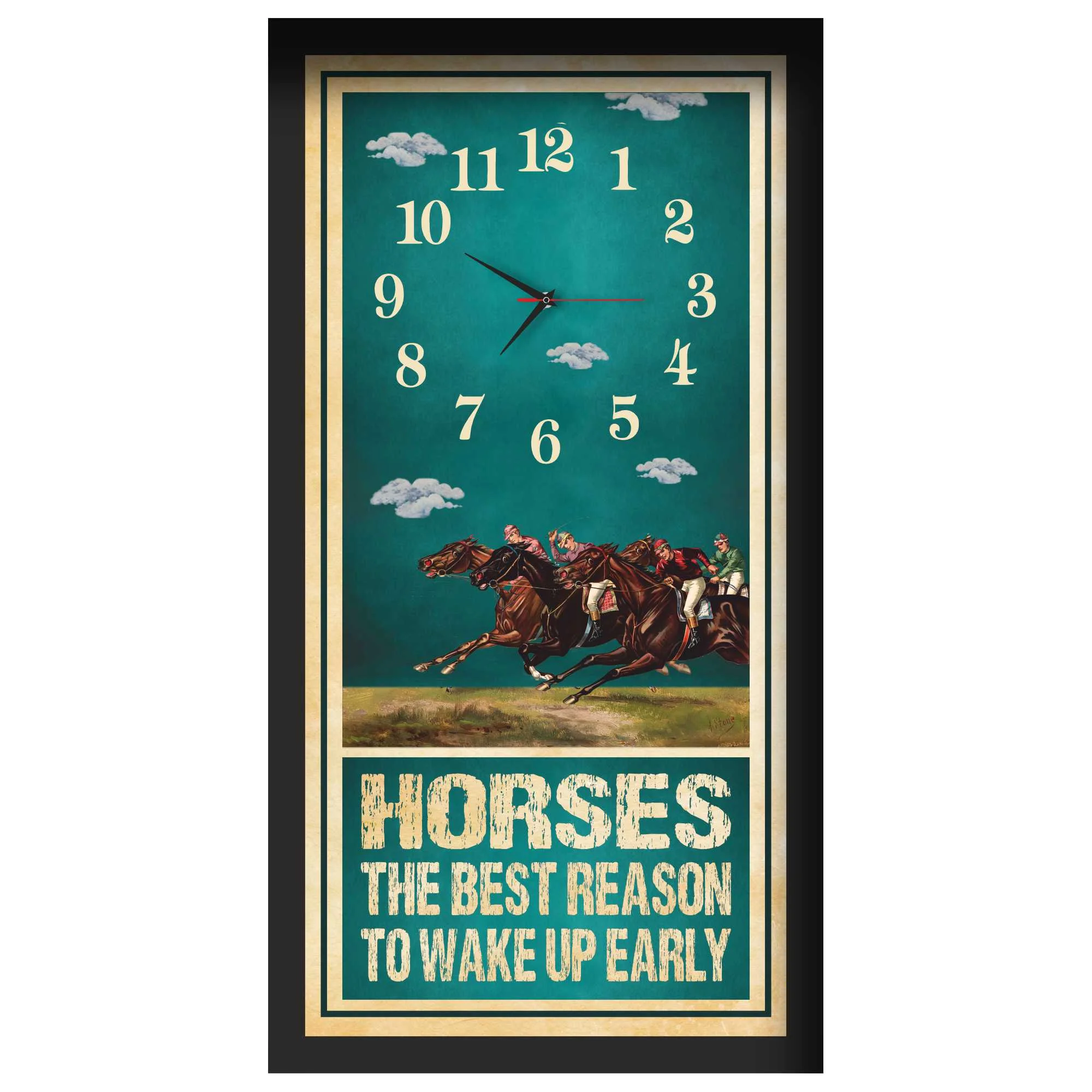 Horses The Best Reason horse racing clock, black frame - Racing Pack design