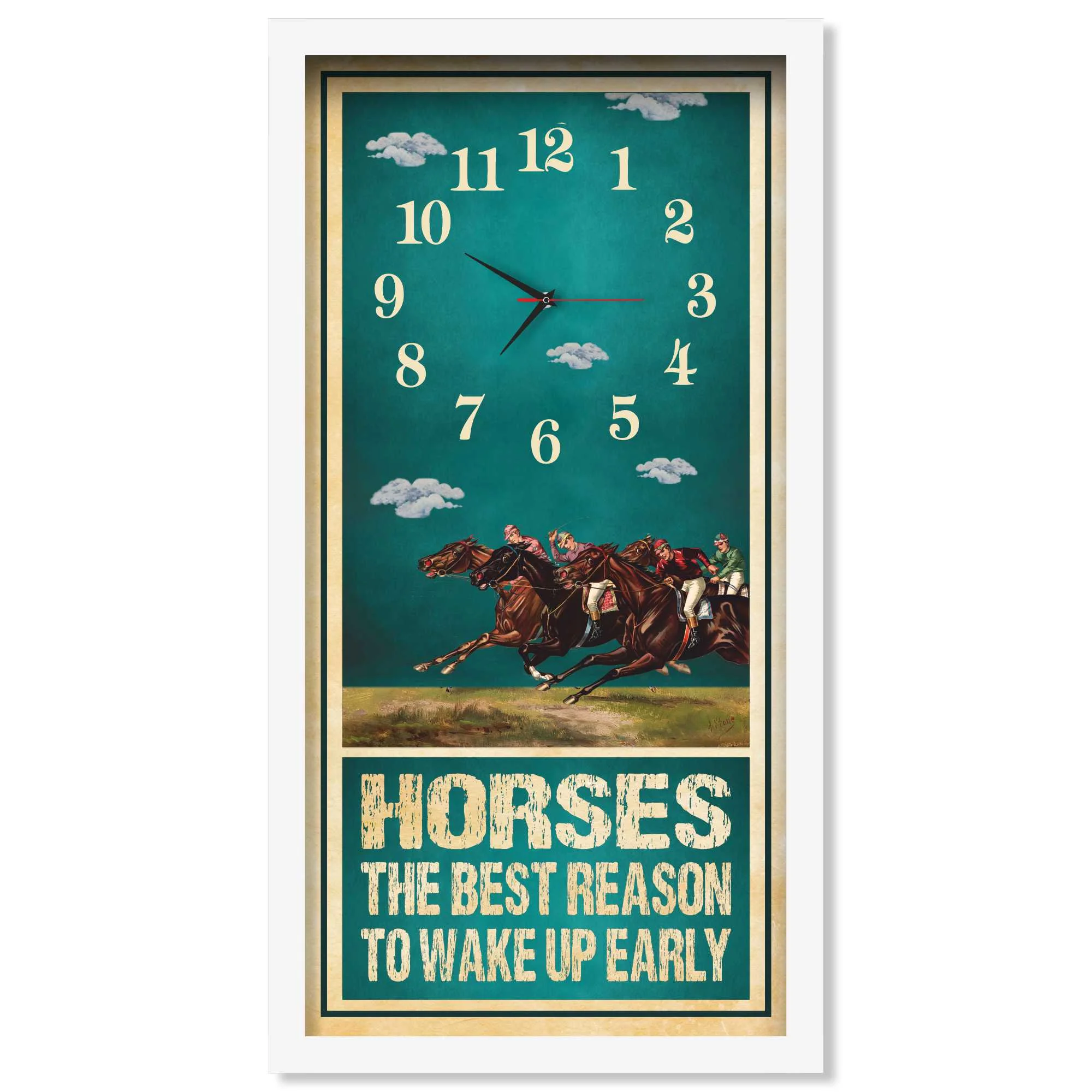 Horses The Best Reason horse racing clock, white frame - Racing Pack design