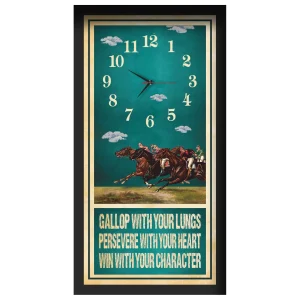 Gallop With Your Lungs horse racing clock, black frame - Racing Pack design