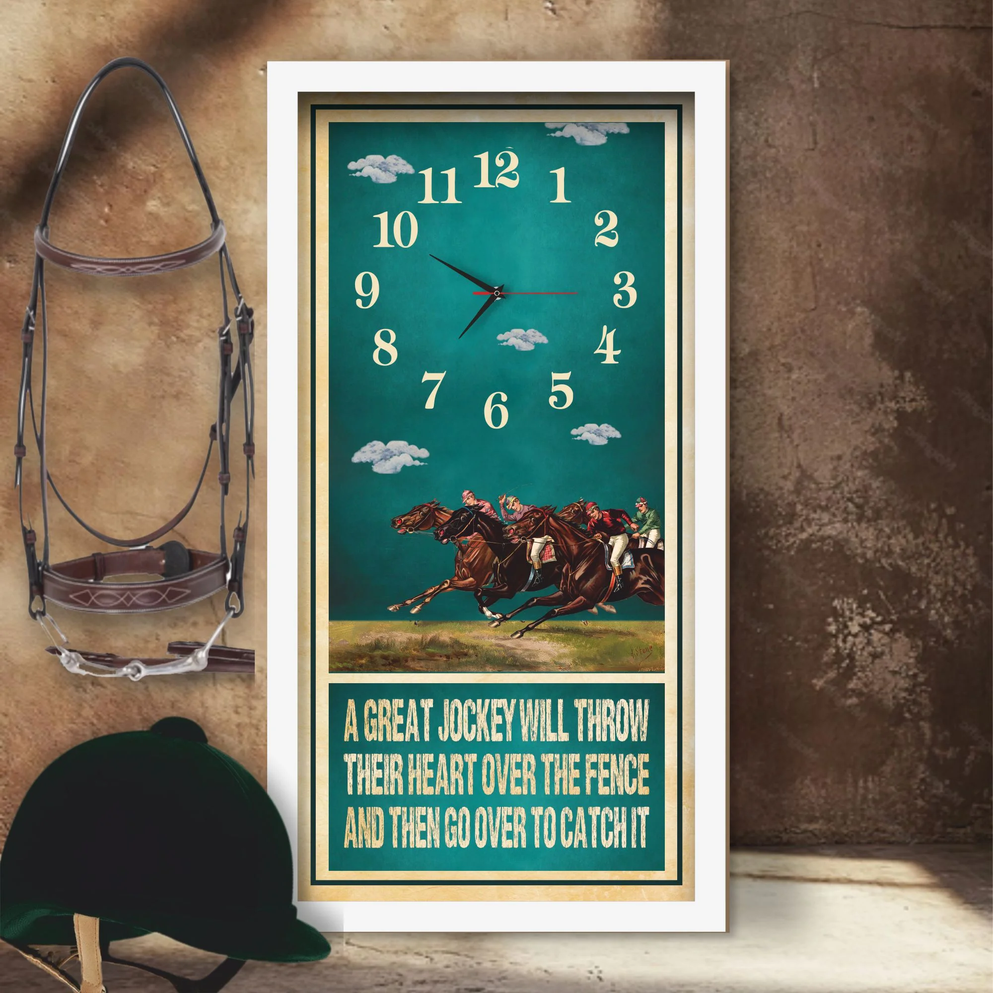 A Great Jockey horse racing clock, white frame - Racing Pack design, lifestyle shot