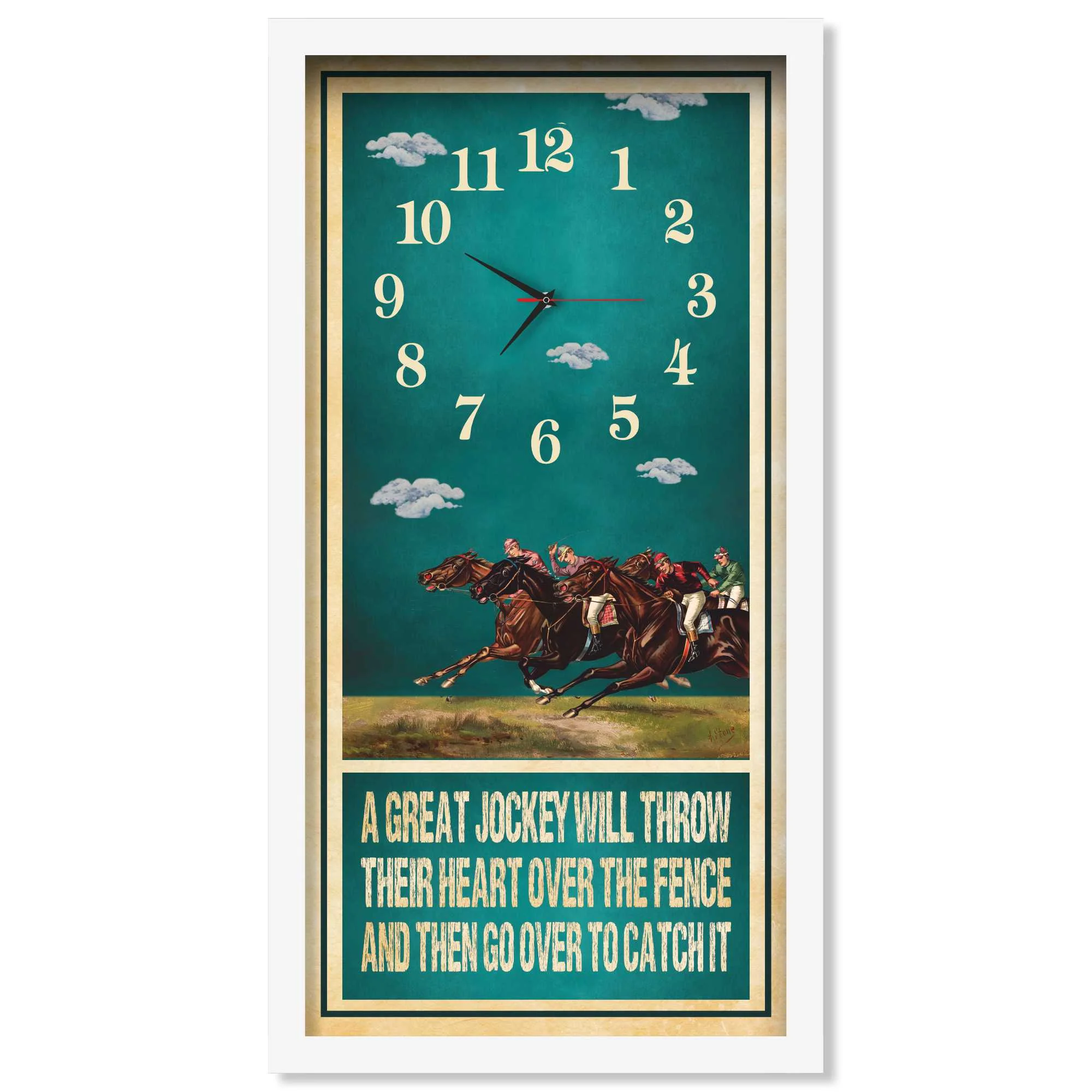 A Great Jockey horse racing clock, white frame - Racing Pack design