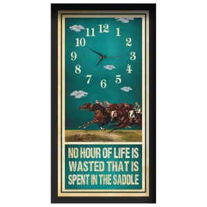 No Hour Of Life horse racing clock, black frame - Racing Pack design