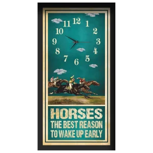 Horses The Best Reason horse racing clock, black frame - Photo Finish design