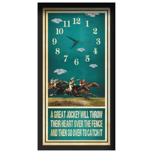 A Great Jockey horse racing clock, black frame - Photo Finish design