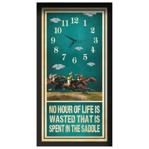 No Hour Of Life horse racing clock, black frame - Photo Finish design