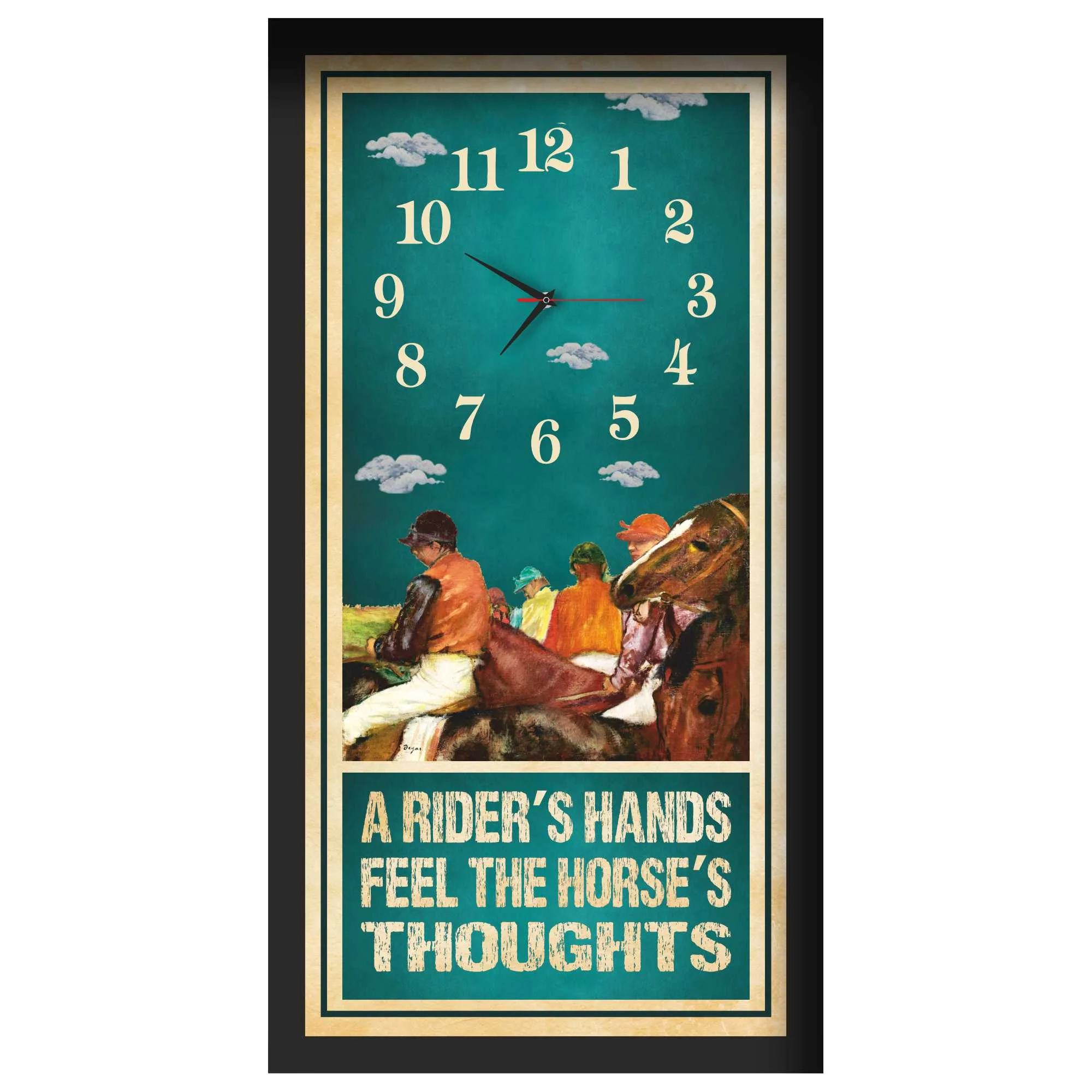 A Rider's Hands horse racing clock, black frame - Degas-Style Painting design
