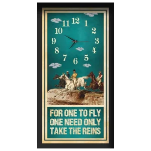 For One To Fly horse racing clock, black frame - Vintage Chromolithograph design