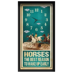 Horses The Best Reason horse racing clock, black frame - Vintage Chromolithograph design