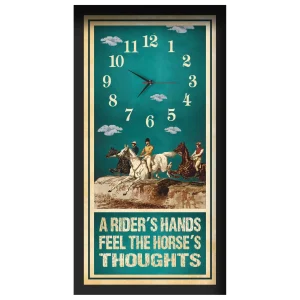 A Rider's Hands horse racing clock, black frame - Vintage Chromolithograph design