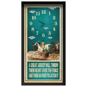 A Great Jockey horse racing clock, black frame - Vintage Chromolithograph design