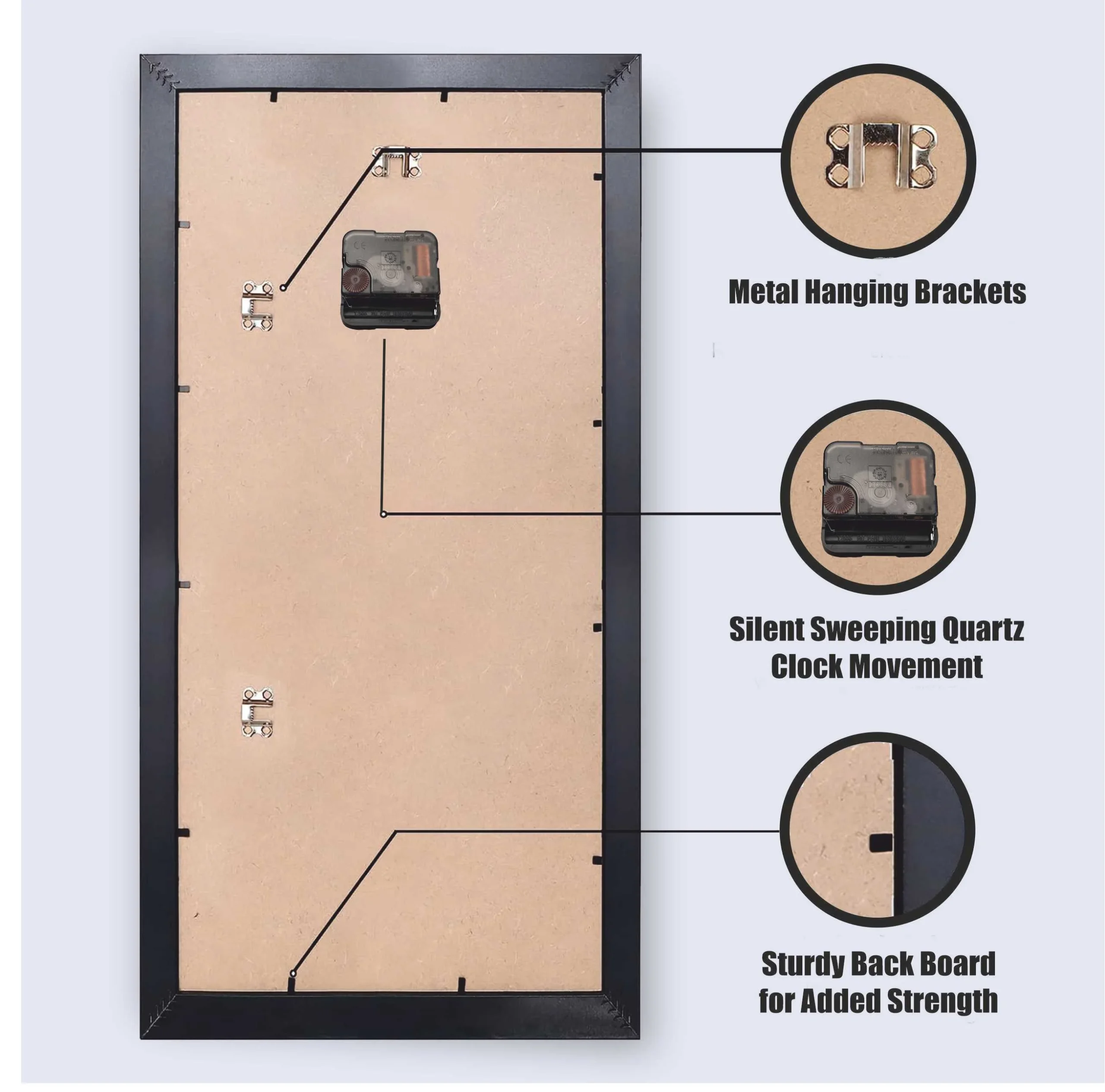 Clocks by Design metal hanging brackets and sturdy back board