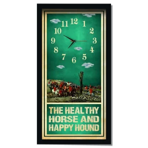 Healthy Horse Happy Hound Hunting Clock, black frame